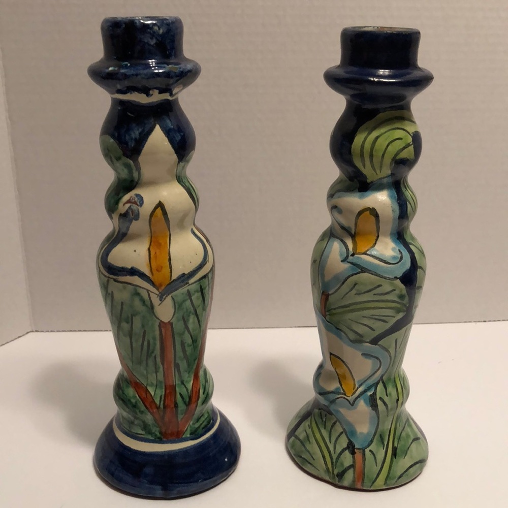 Mexican Telavera Clay Candlesticks set of two